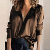 Satijn dames blouse met diepe V-hals & lange mouwen - Daria