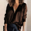 Satijn dames blouse met diepe V-hals & lange mouwen - Daria