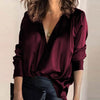 Satijn dames blouse met diepe V-hals & lange mouwen - Daria