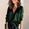 Satijn dames blouse met diepe V-hals & lange mouwen - Daria