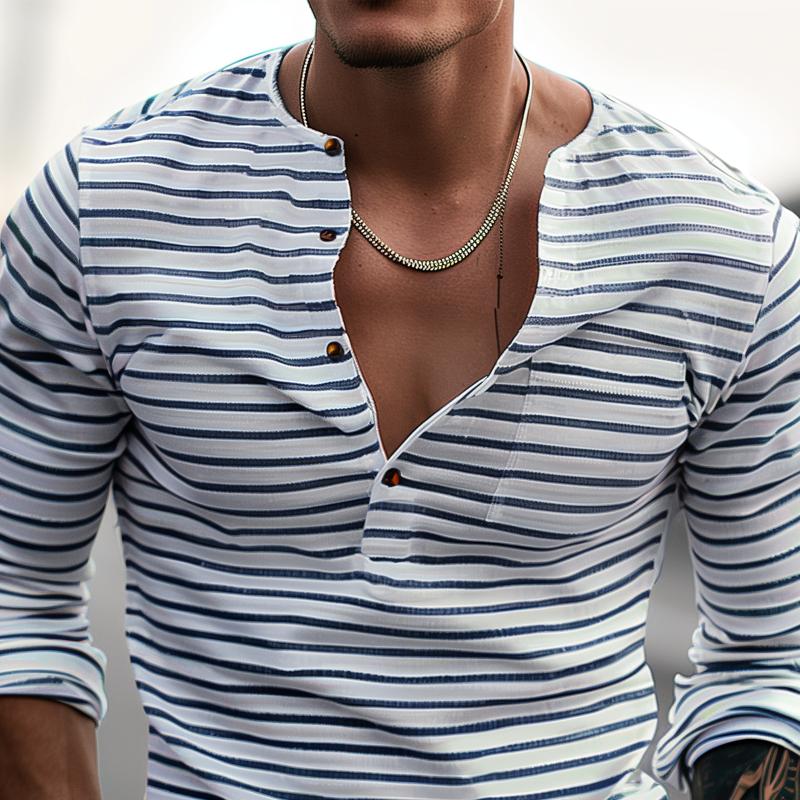 Gestreept Henley Shirt Met Lange Mouwen – Dorian