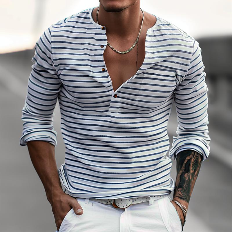 Gestreept Henley Shirt Met Lange Mouwen – Dorian
