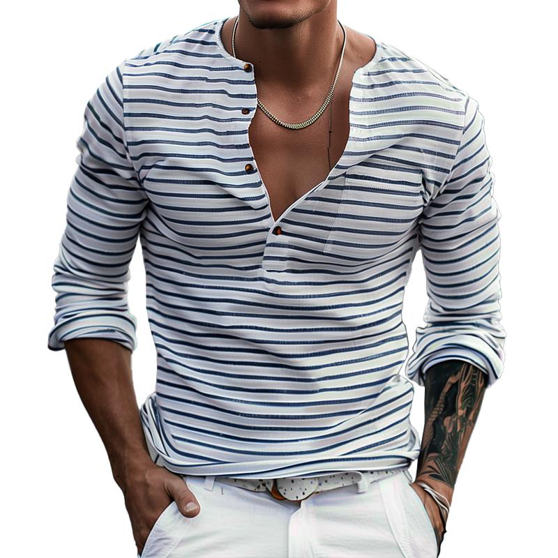 Gestreept Henley Shirt Met Lange Mouwen – Dorian