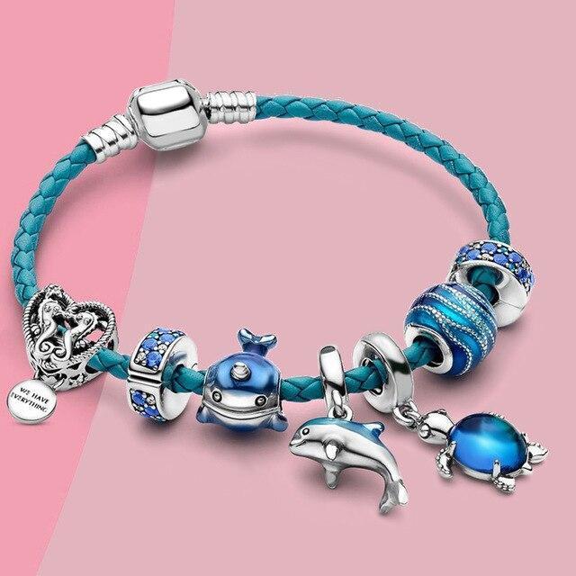 Ocean Breeze Armband met Charms in Leer en Zilver - Julia