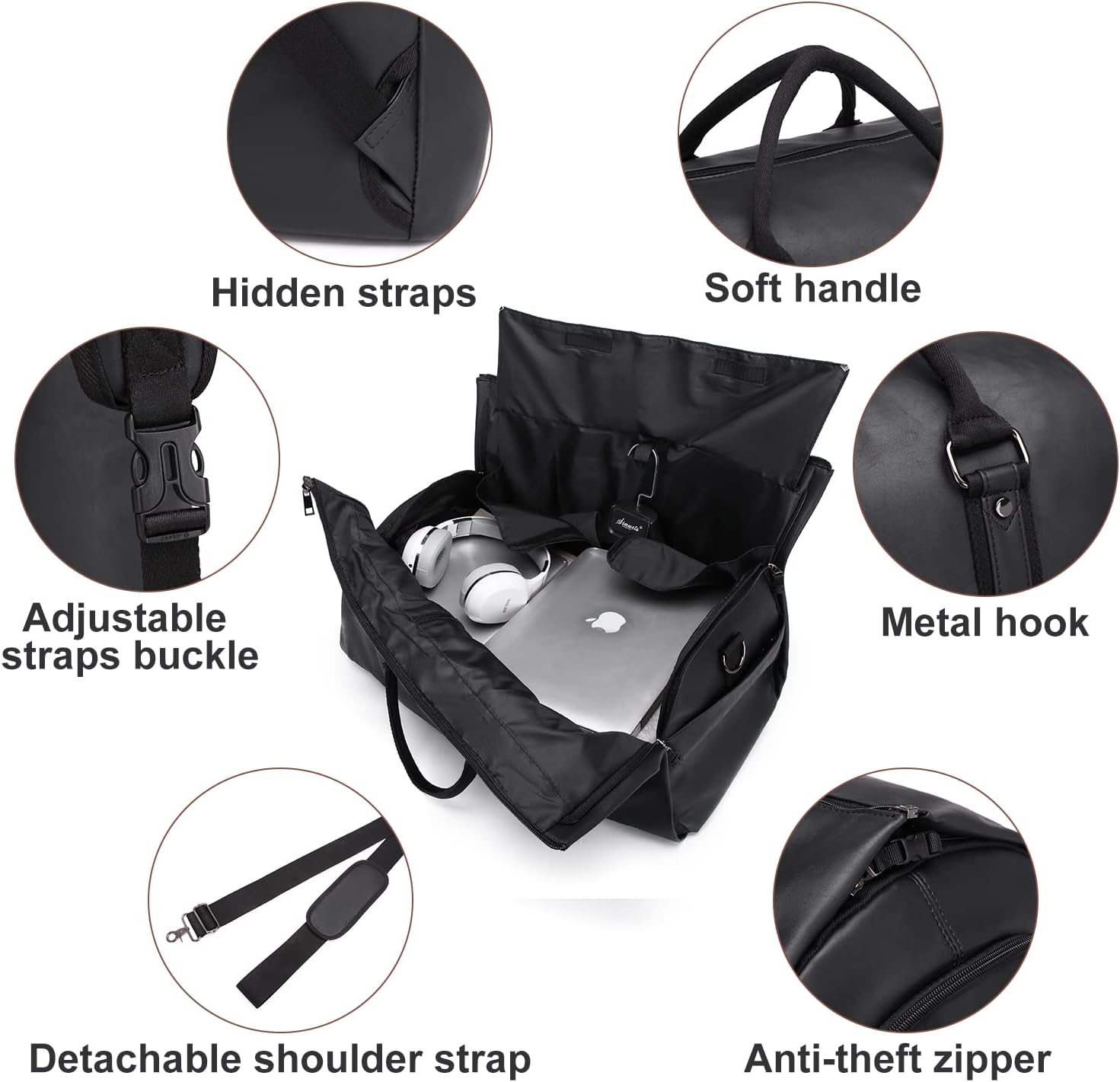 Verstelbare PU Leren Kleding Reistas – Handbagage Weekend Reistas