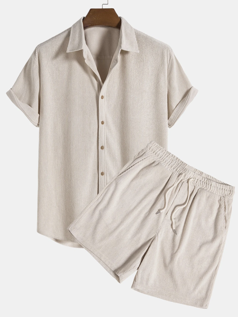 Stijlvolle heren zomer-set met shirt en corduroy shorts - SommerKern