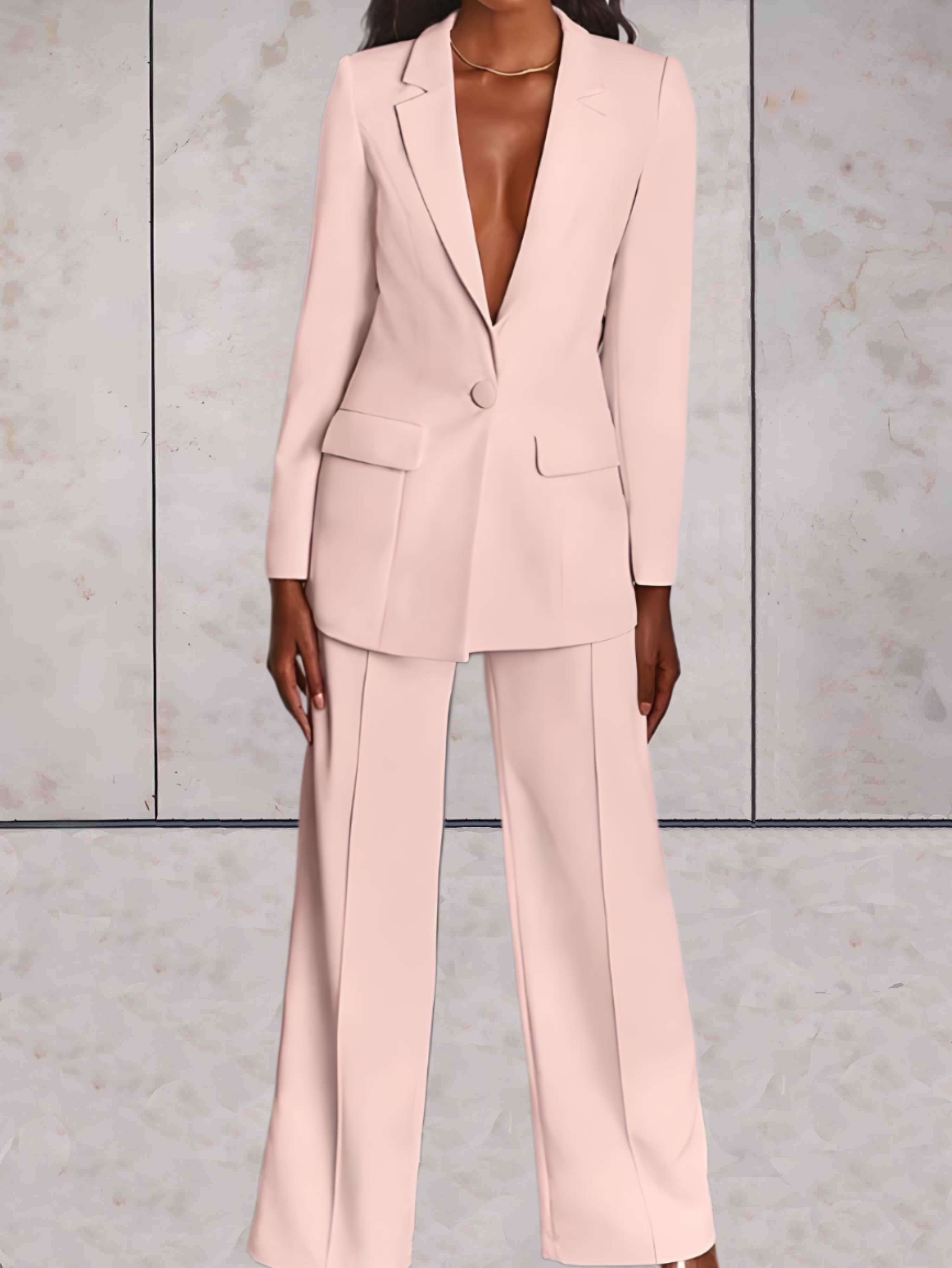 Tweedelige Zakelijke Damesset met Blazer & Wijde Broek – Emilia