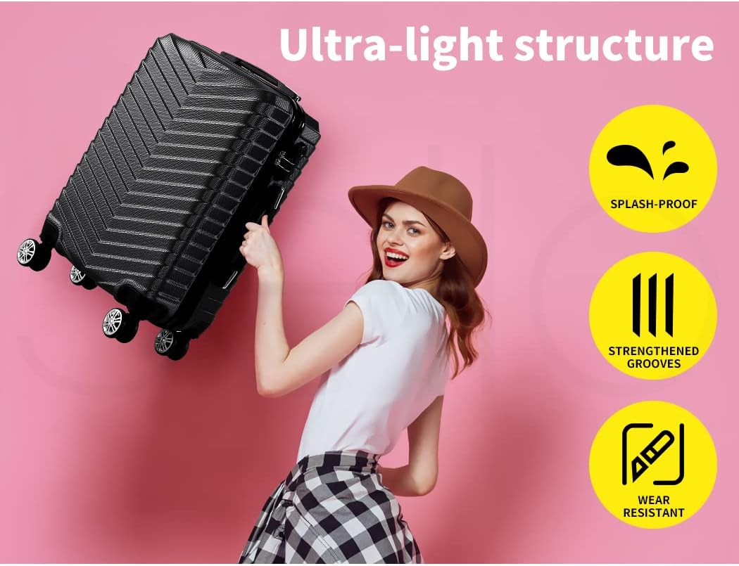 Compacte & Hard-Shell Carry-On Koffer met 360° Spinner Wielen – Zwart