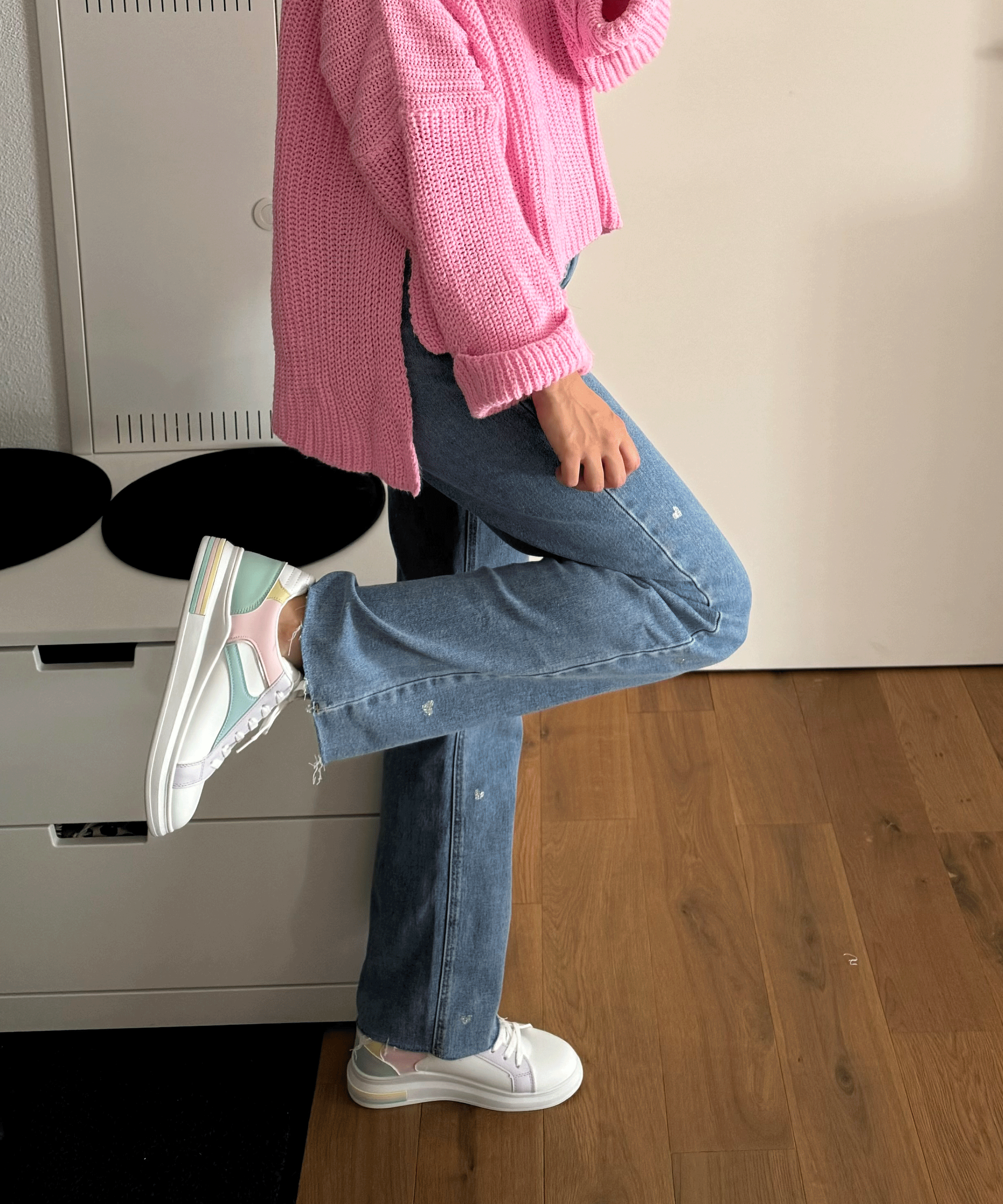 Dames Stretch Jeans met Wijde Pijpen en Hartjesprint - Amelie