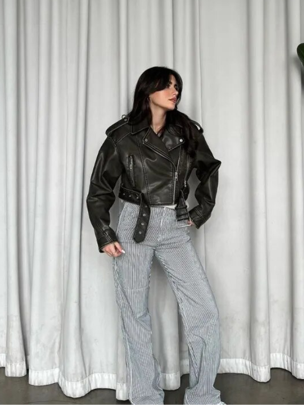 Sophia Cropped Bikerjas | Vintage & Stijlvol