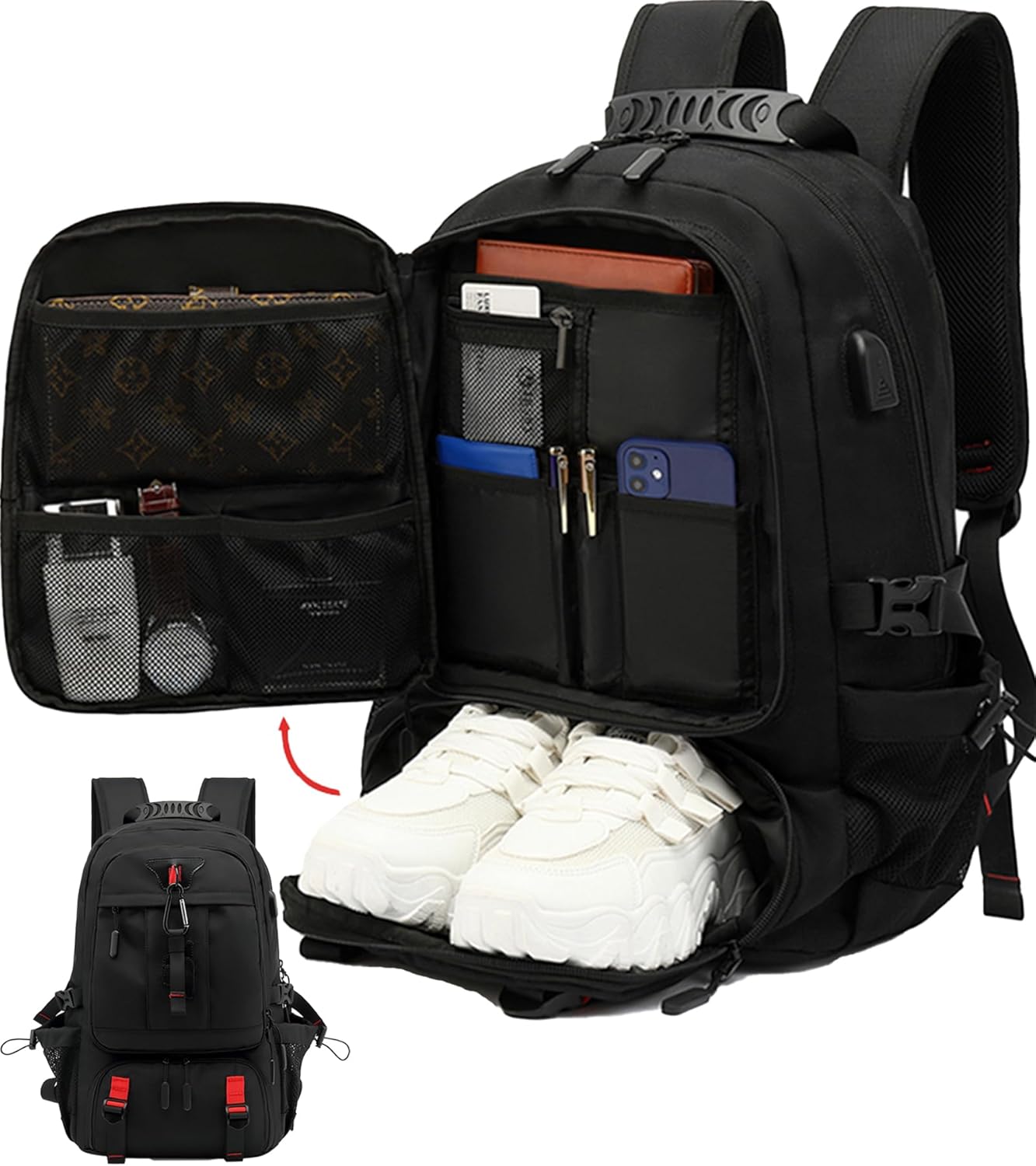60L Waterdichte Laptoprugzak met USB Poort & Schoenvak