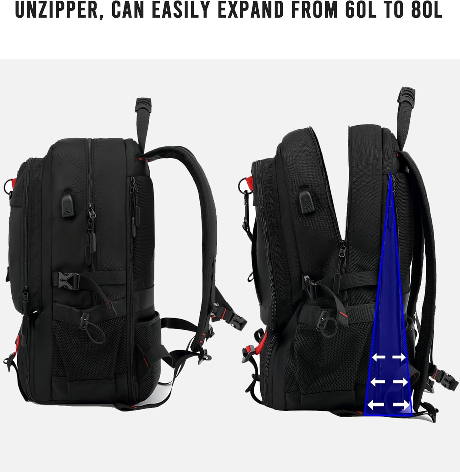 60L Waterdichte Laptoprugzak met USB Poort & Schoenvak