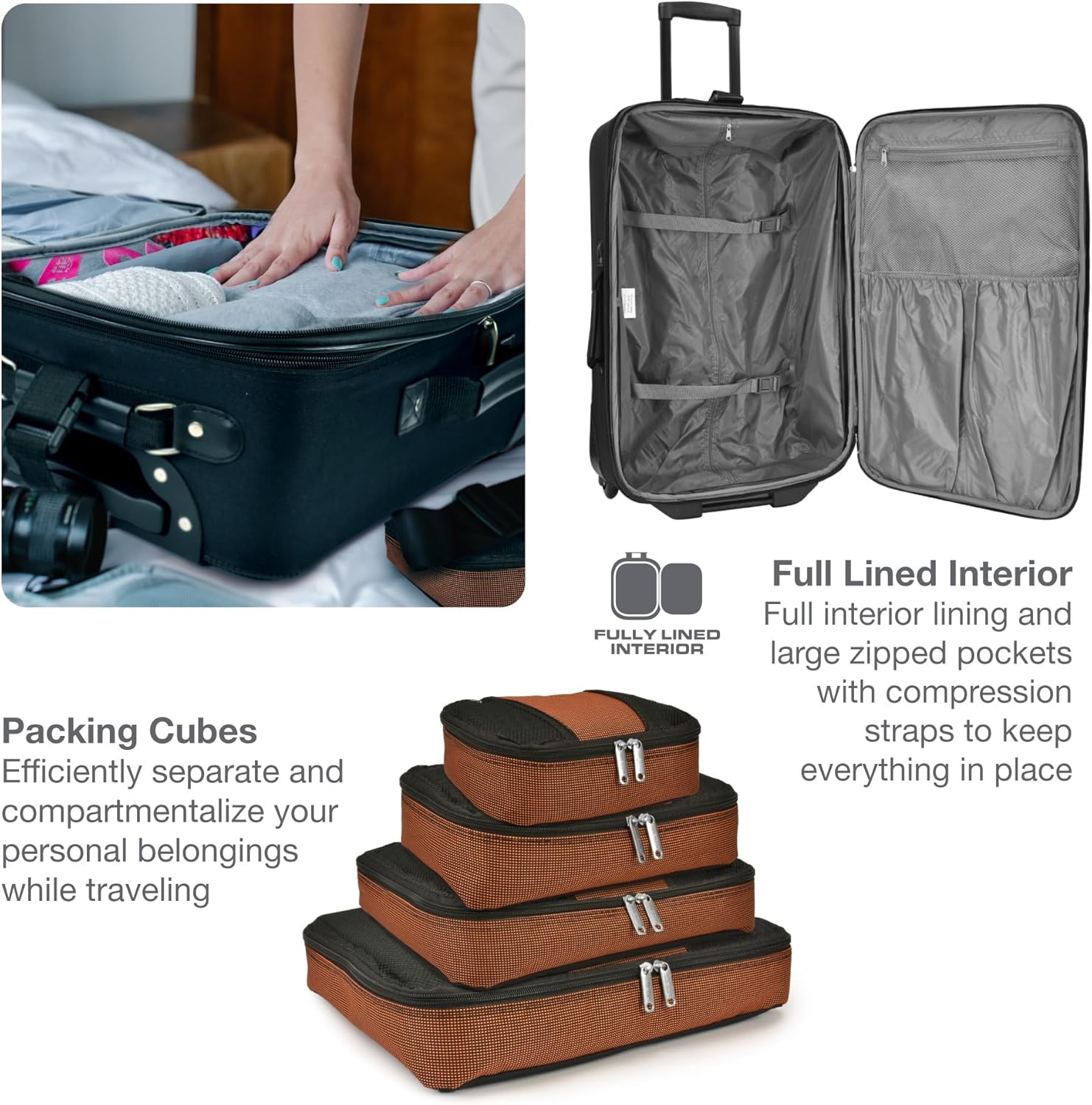 8-delige Soft Shell Kofferset met Inpak Cubes en TSA Slot – TravelMax