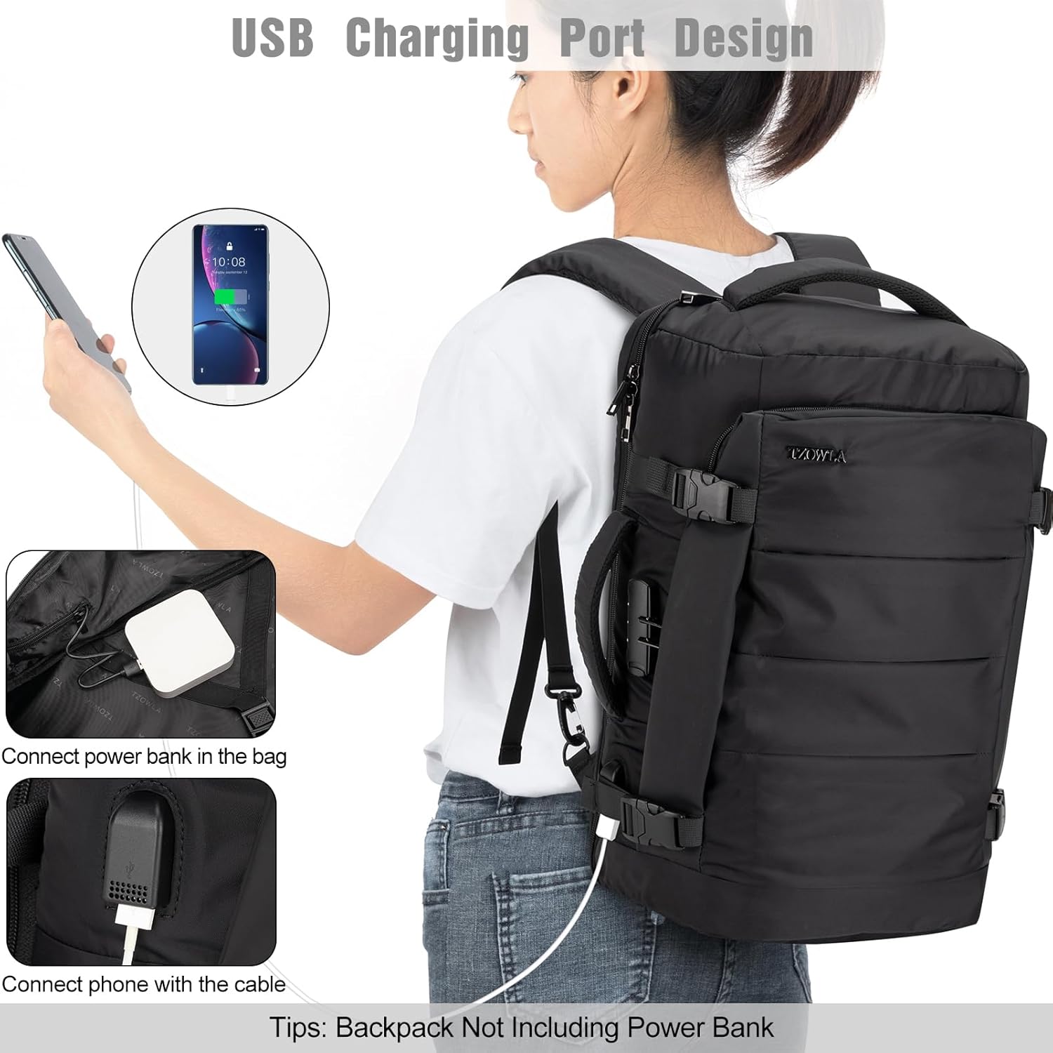 40L Waterbestendige Reis Laptop Rugzak met USB-poort & Antidiefstal Slot – AeroPack