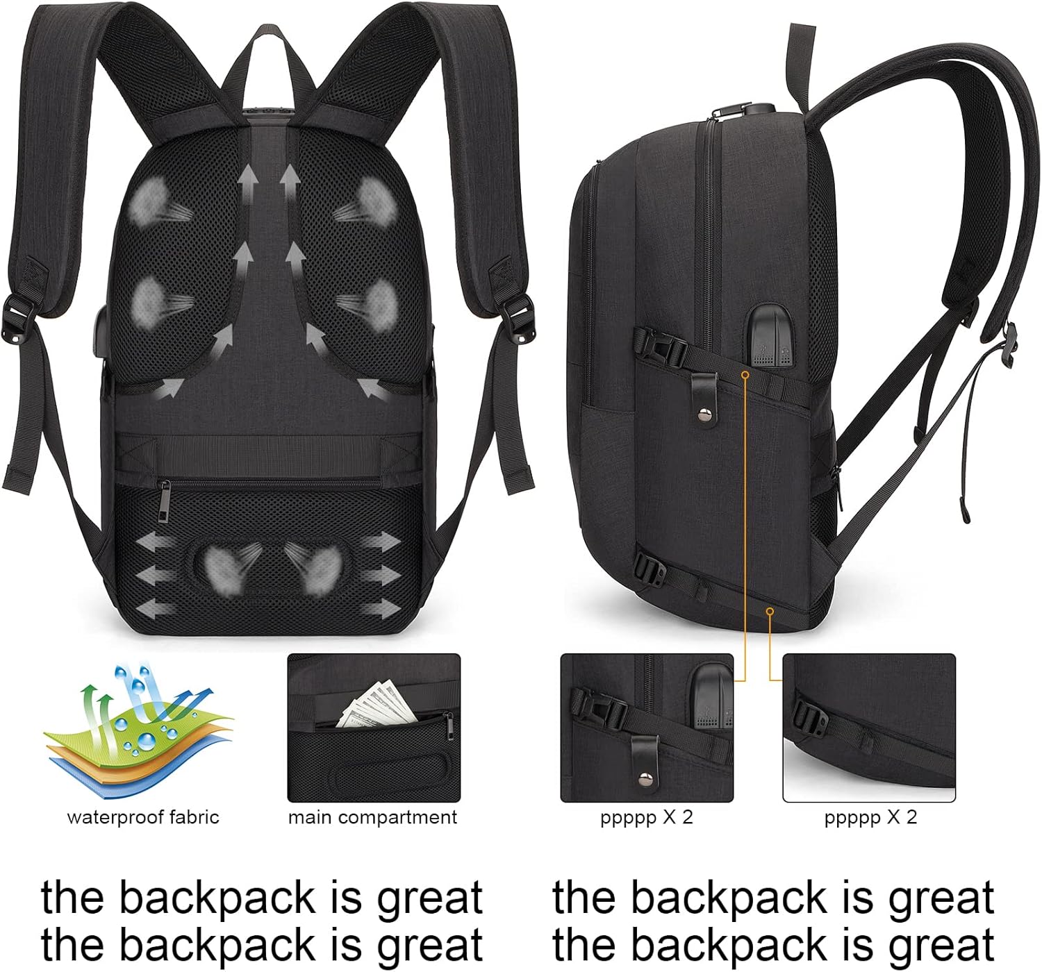 Extra Grote Anti-Diefstal Laptop- en Reisrugzak met USB-poort - 30–50L