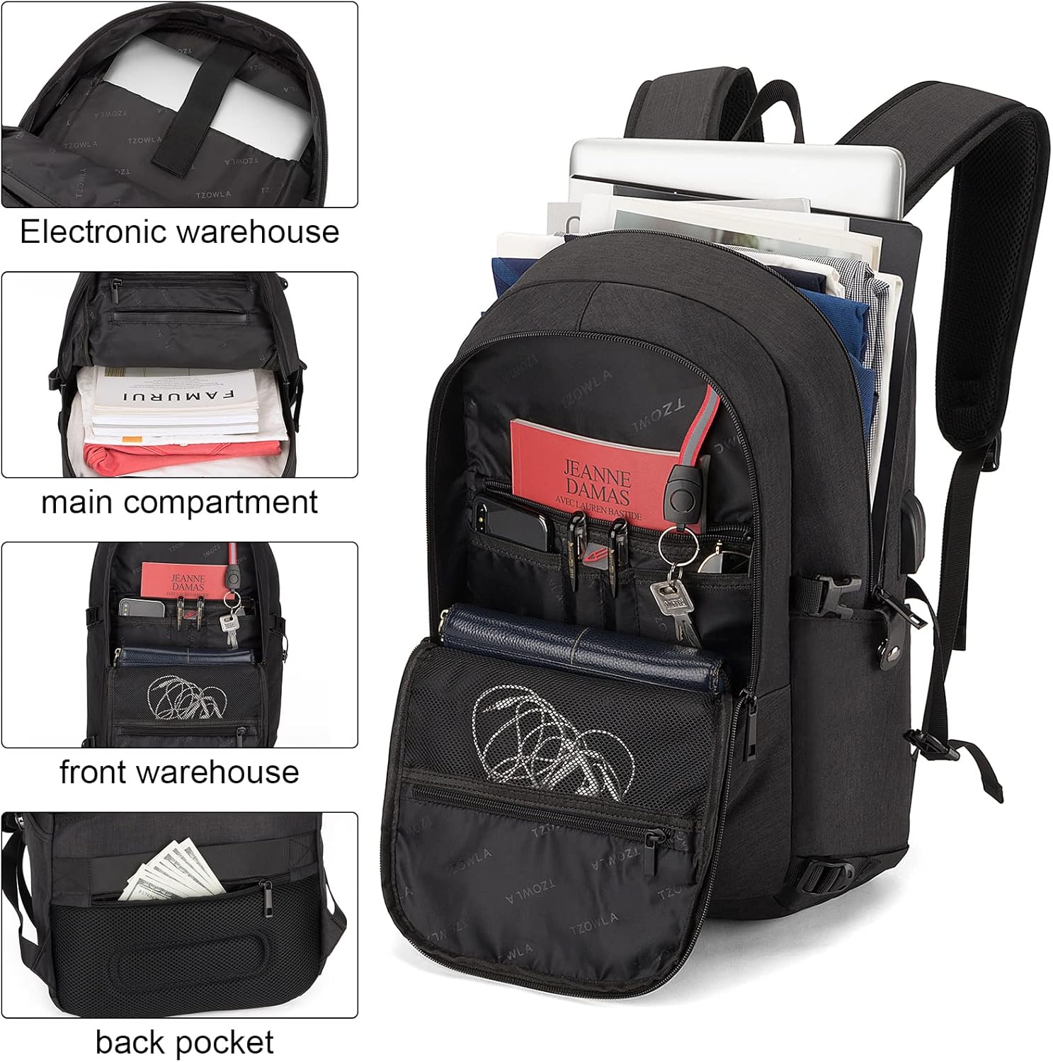 Extra Grote Anti-Diefstal Laptop- en Reisrugzak met USB-poort - 30–50L