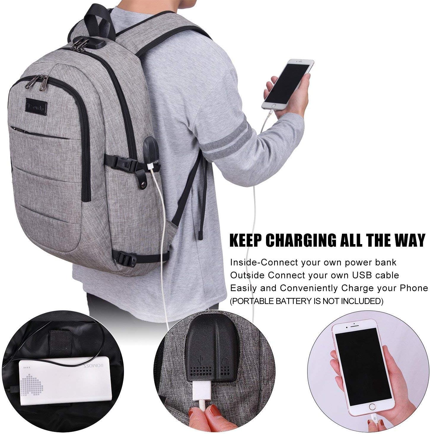 Extra Grote Anti-Diefstal Laptop- en Reisrugzak met USB-poort - 30–50L