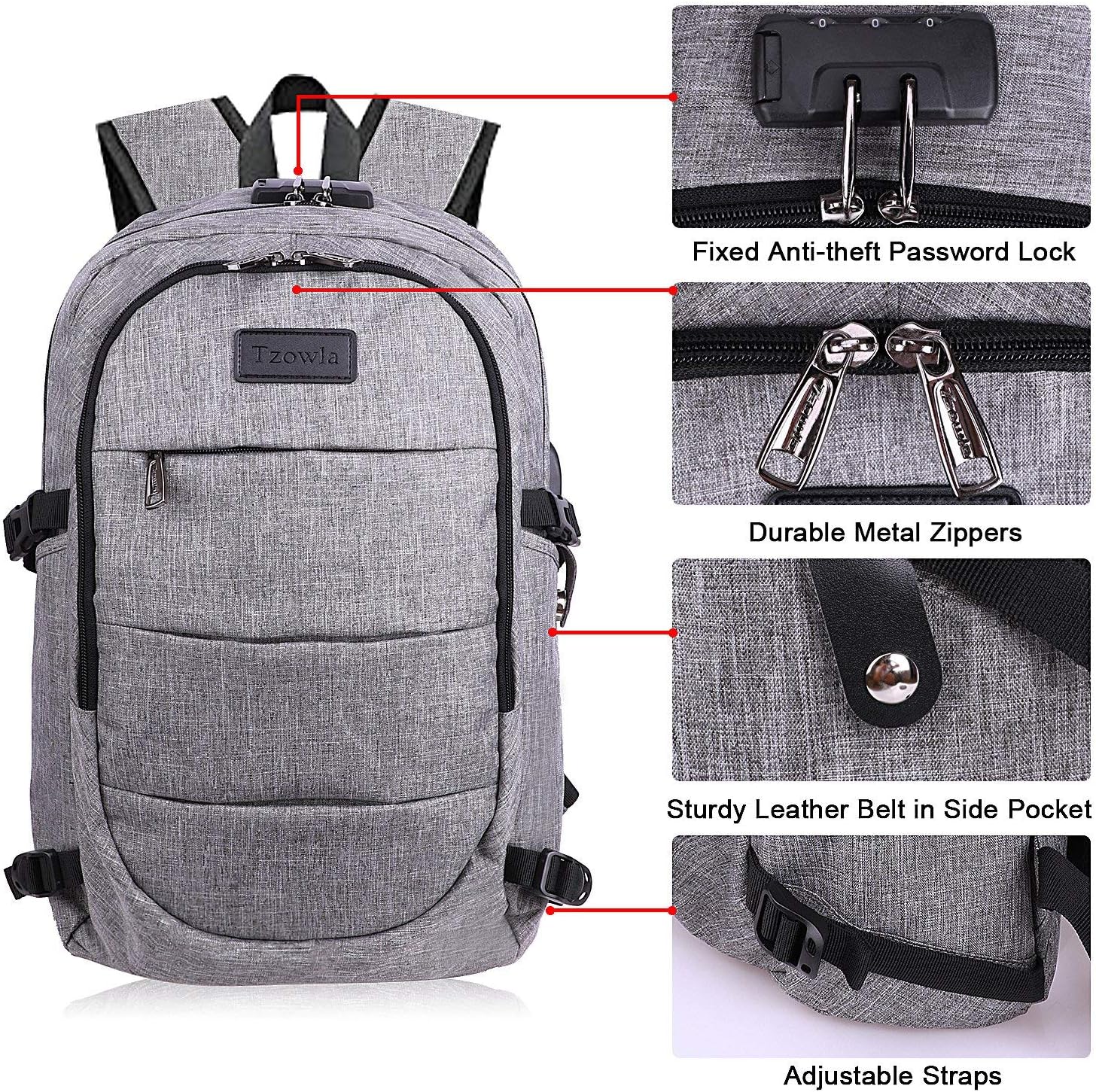 Extra Grote Anti-Diefstal Laptop- en Reisrugzak met USB-poort - 30–50L