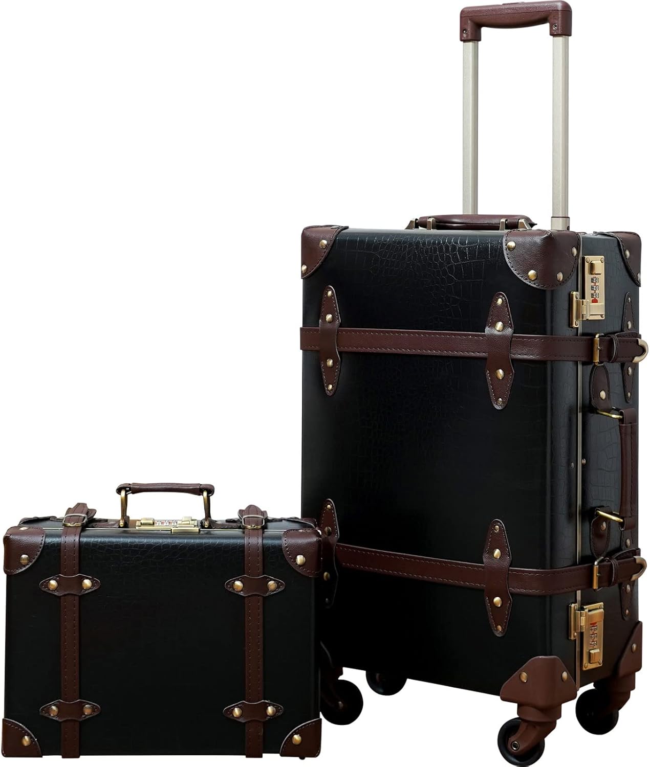 2-delige Vintage-geïnspireerde Koffer Set met Spinner Wielen en Beschermhoes