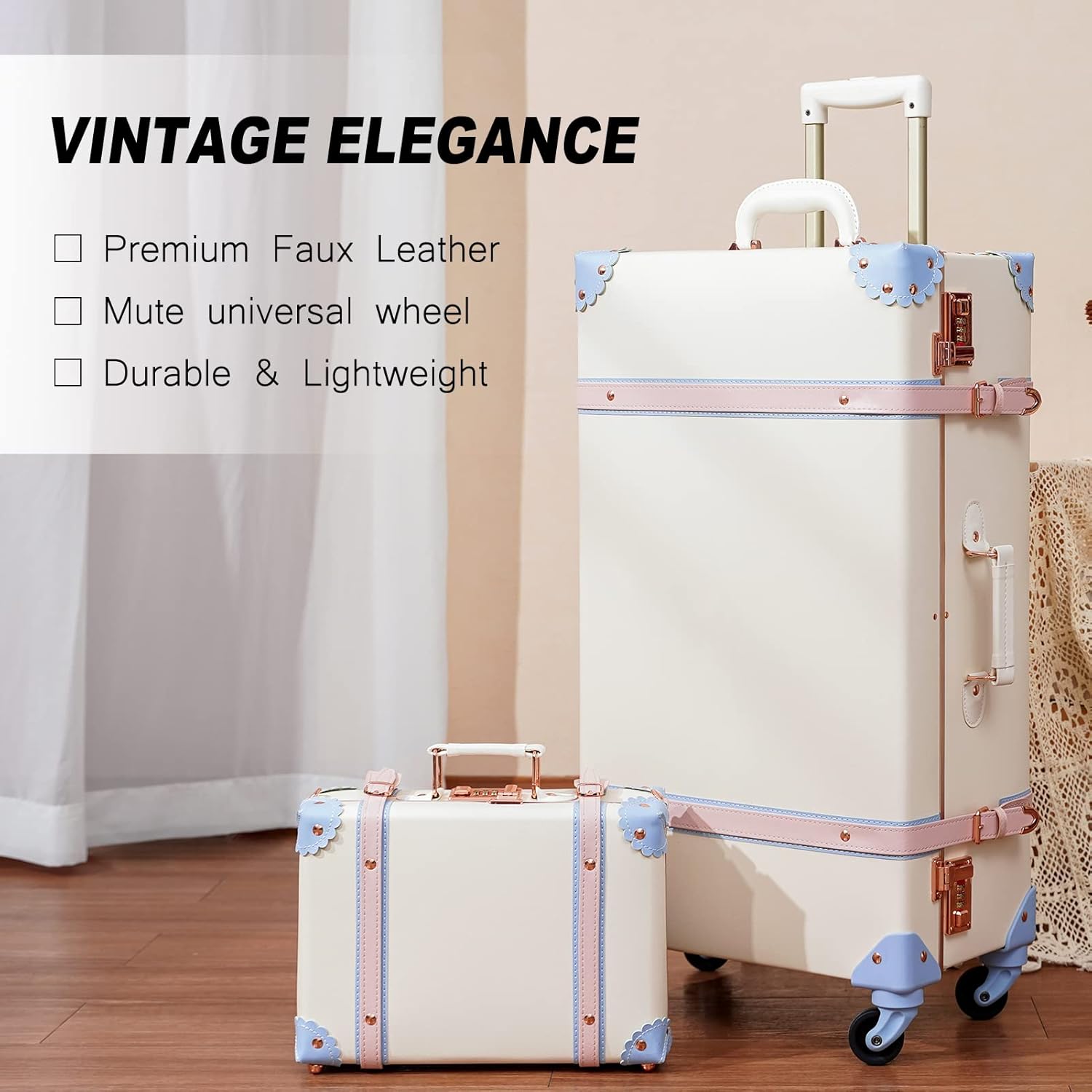 2-delige Vintage-geïnspireerde Koffer Set met Spinner Wielen en Beschermhoes