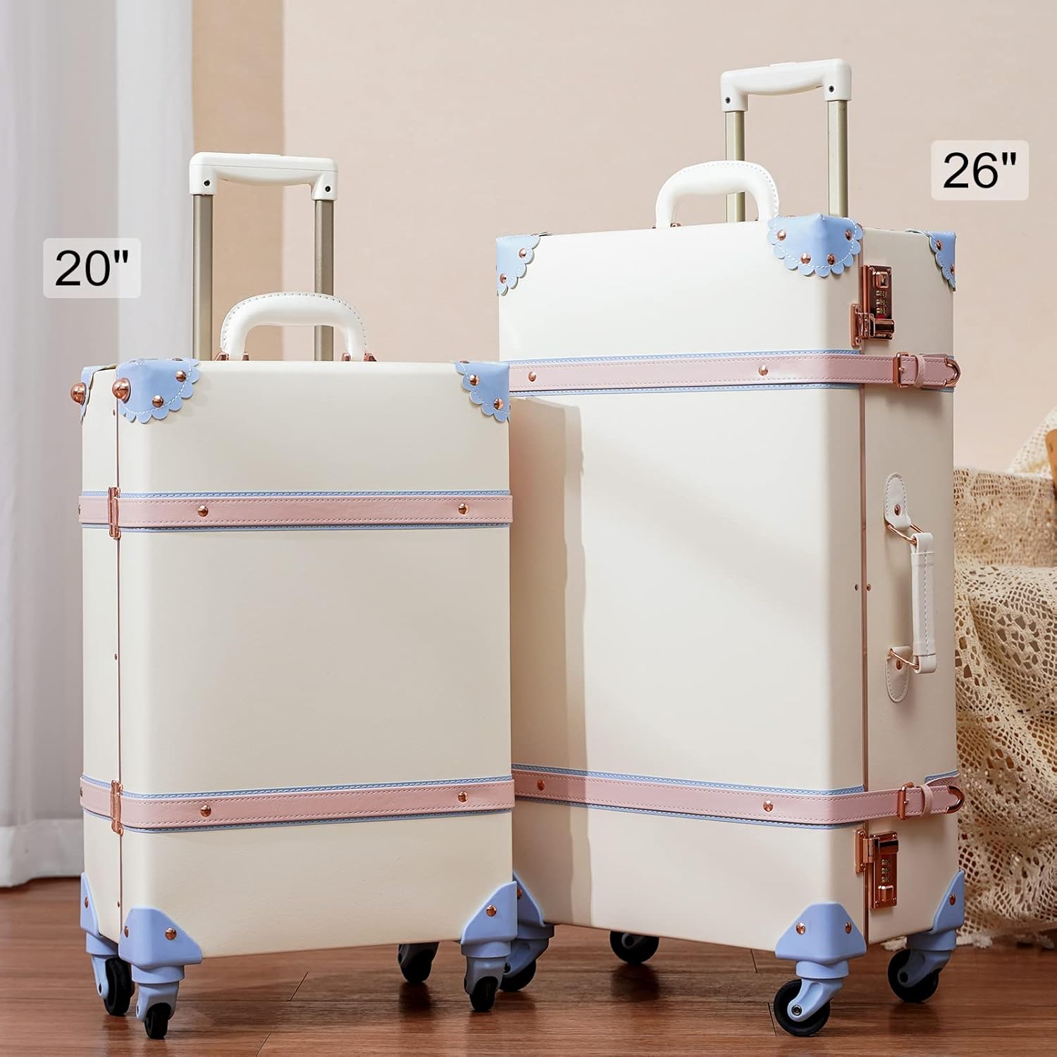 2-delige Vintage-geïnspireerde Koffer Set met Spinner Wielen en Beschermhoes