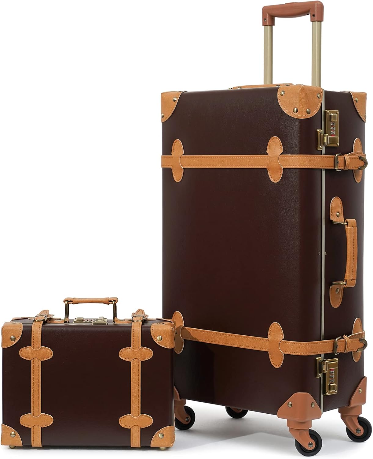 2-delige Vintage-geïnspireerde Koffer Set met Spinner Wielen en Beschermhoes