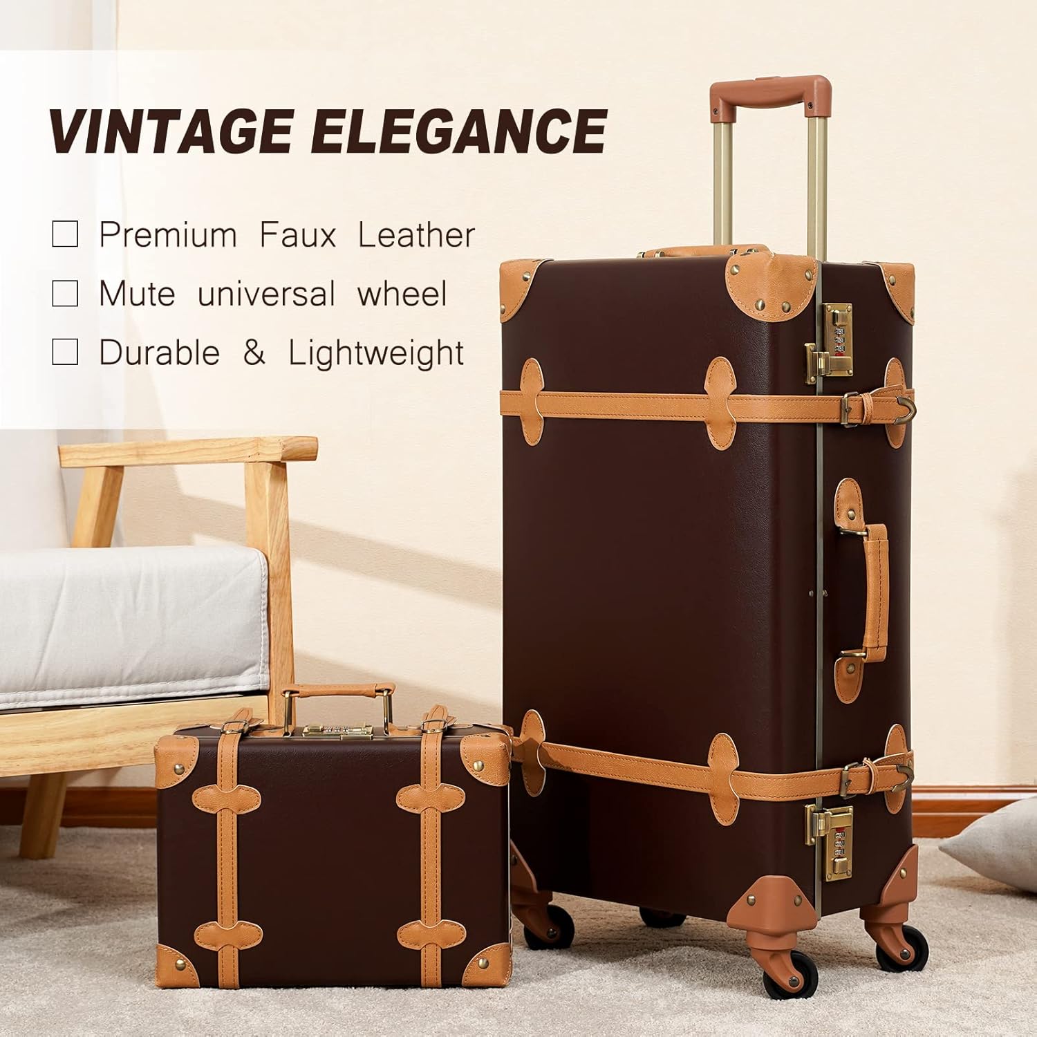 2-delige Vintage-geïnspireerde Koffer Set met Spinner Wielen en Beschermhoes
