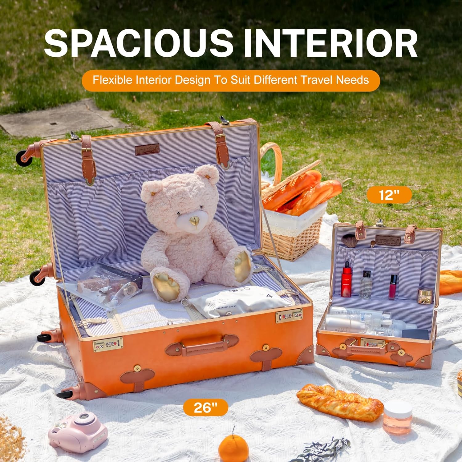 2-delige Vintage-geïnspireerde Koffer Set met Spinner Wielen en Beschermhoes