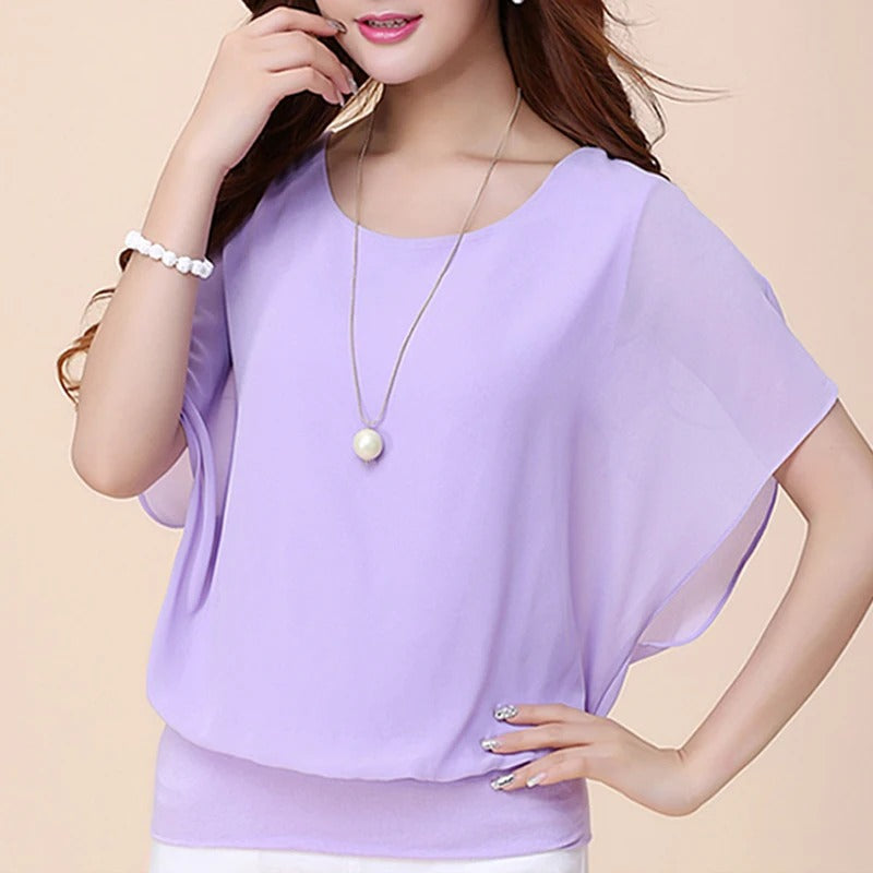 Dames Chiffon Blouse met Ruche Mouwen – Ariana
