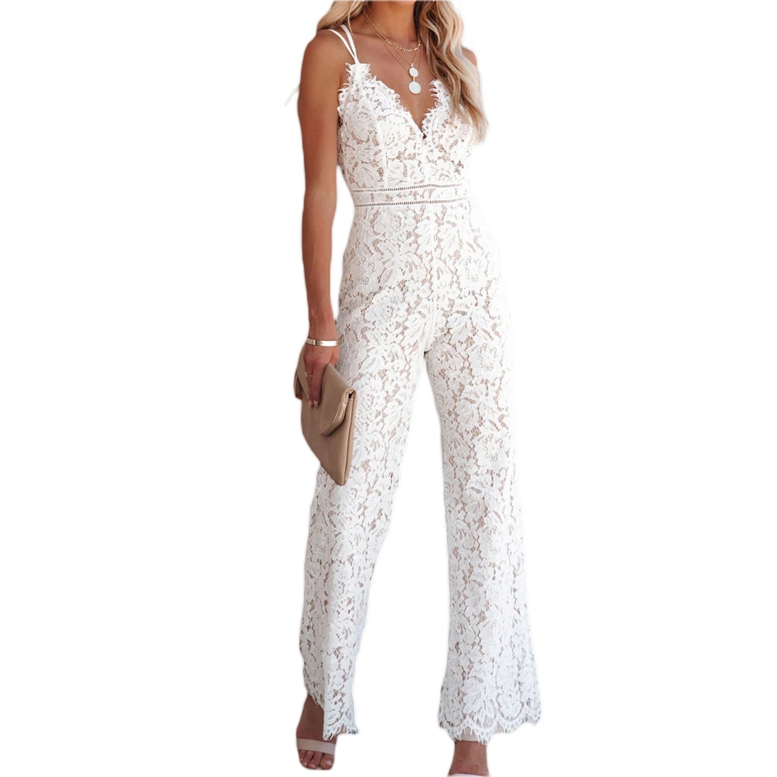 Figuuraccentuerende dames jumpsuit met bloemenpatroon en rugdecolleté - SpitzenBlüte