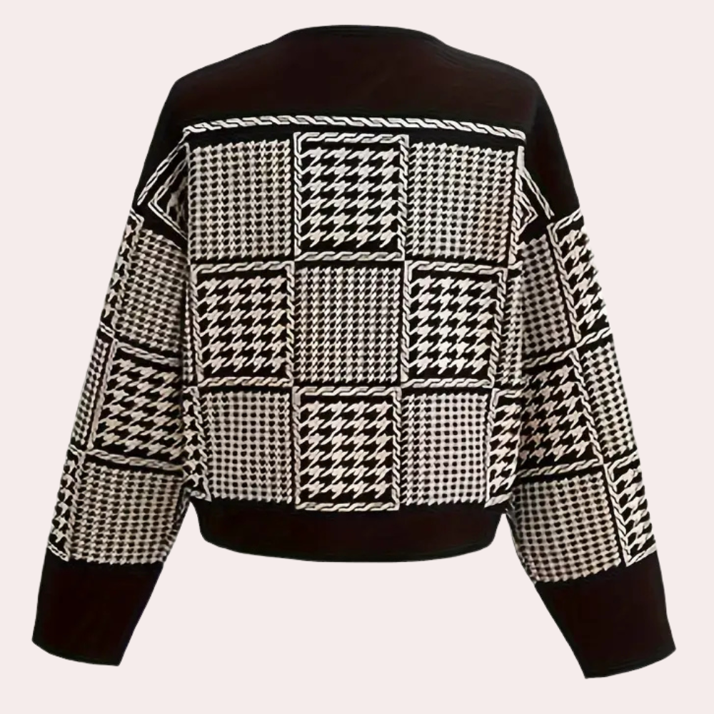 Zwarte Dames Cardigan met Pied-de-Poule Motief - Isolde