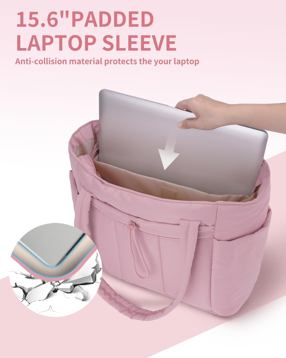 Gewatteerde Puffer Schoudertas met Bekerhouder & Laptop Sleeve voor Reizen en Werk