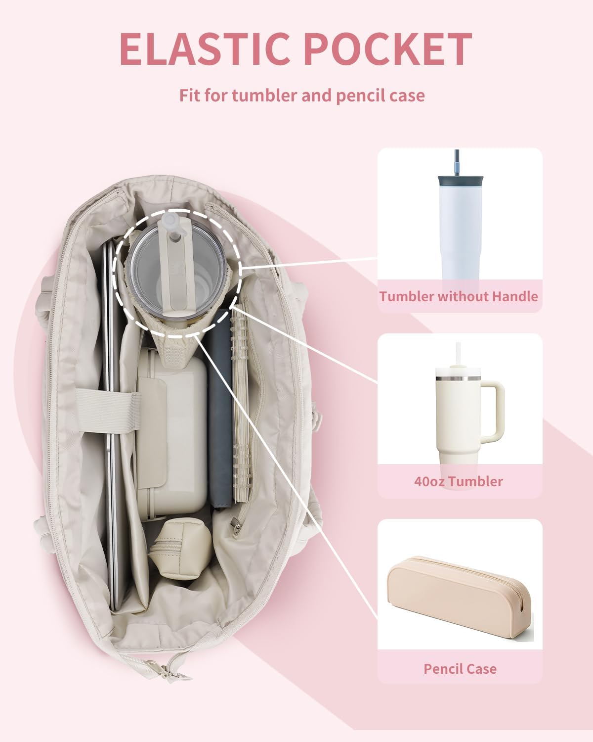 Gewatteerde Puffer Schoudertas met Bekerhouder & Laptop Sleeve voor Reizen en Werk