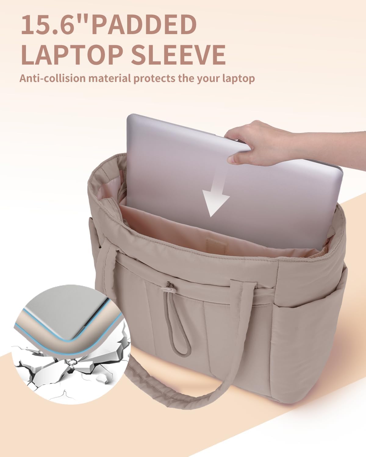 Gewatteerde Puffer Schoudertas met Bekerhouder & Laptop Sleeve voor Reizen en Werk