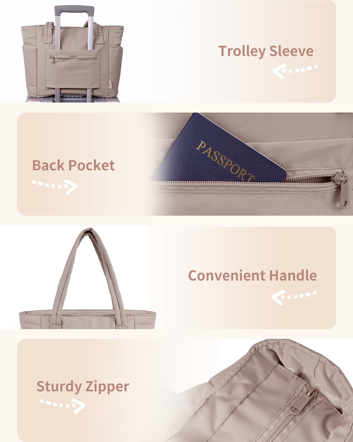Gewatteerde Puffer Schoudertas met Bekerhouder & Laptop Sleeve voor Reizen en Werk