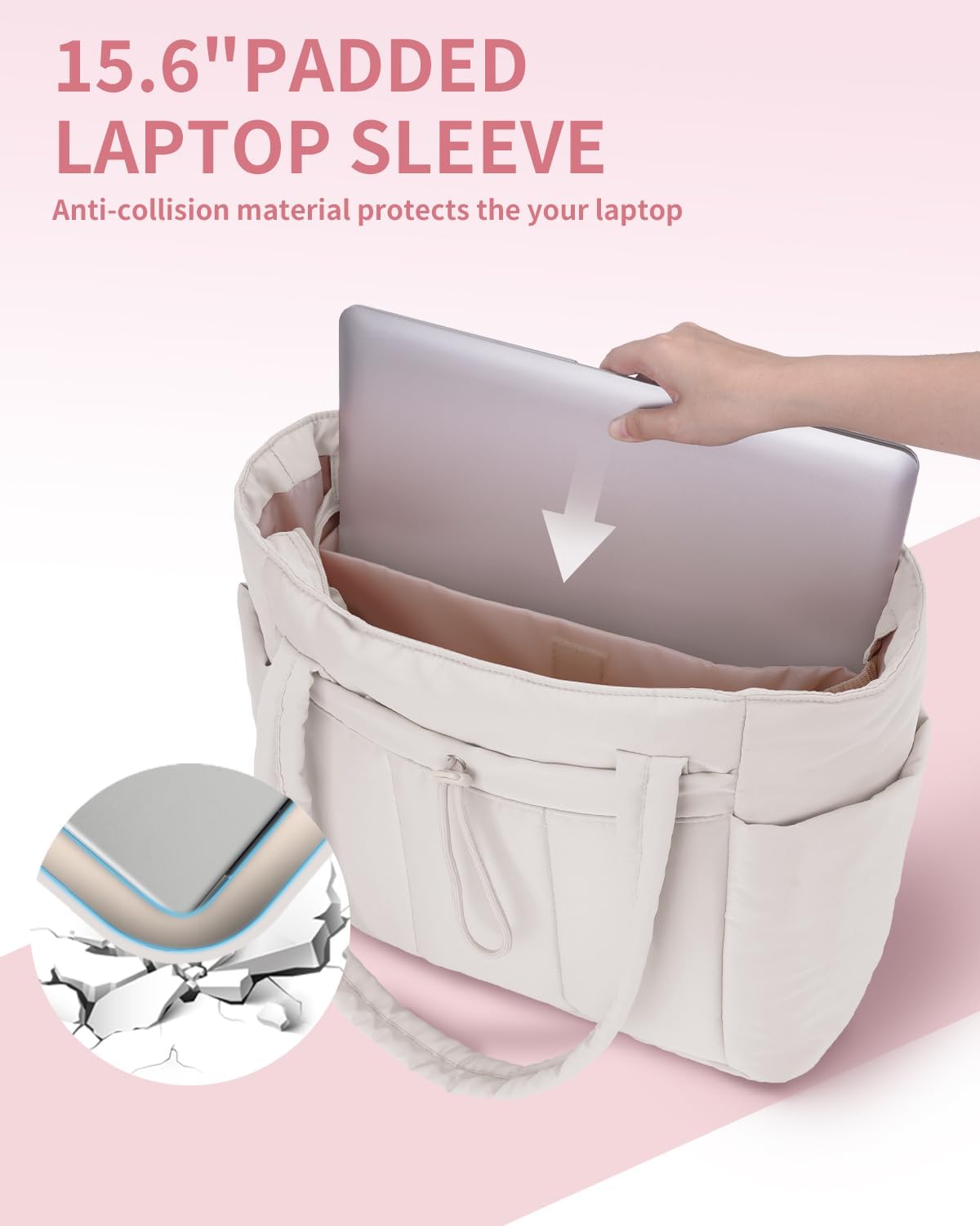 Gewatteerde Puffer Schoudertas met Bekerhouder & Laptop Sleeve voor Reizen en Werk