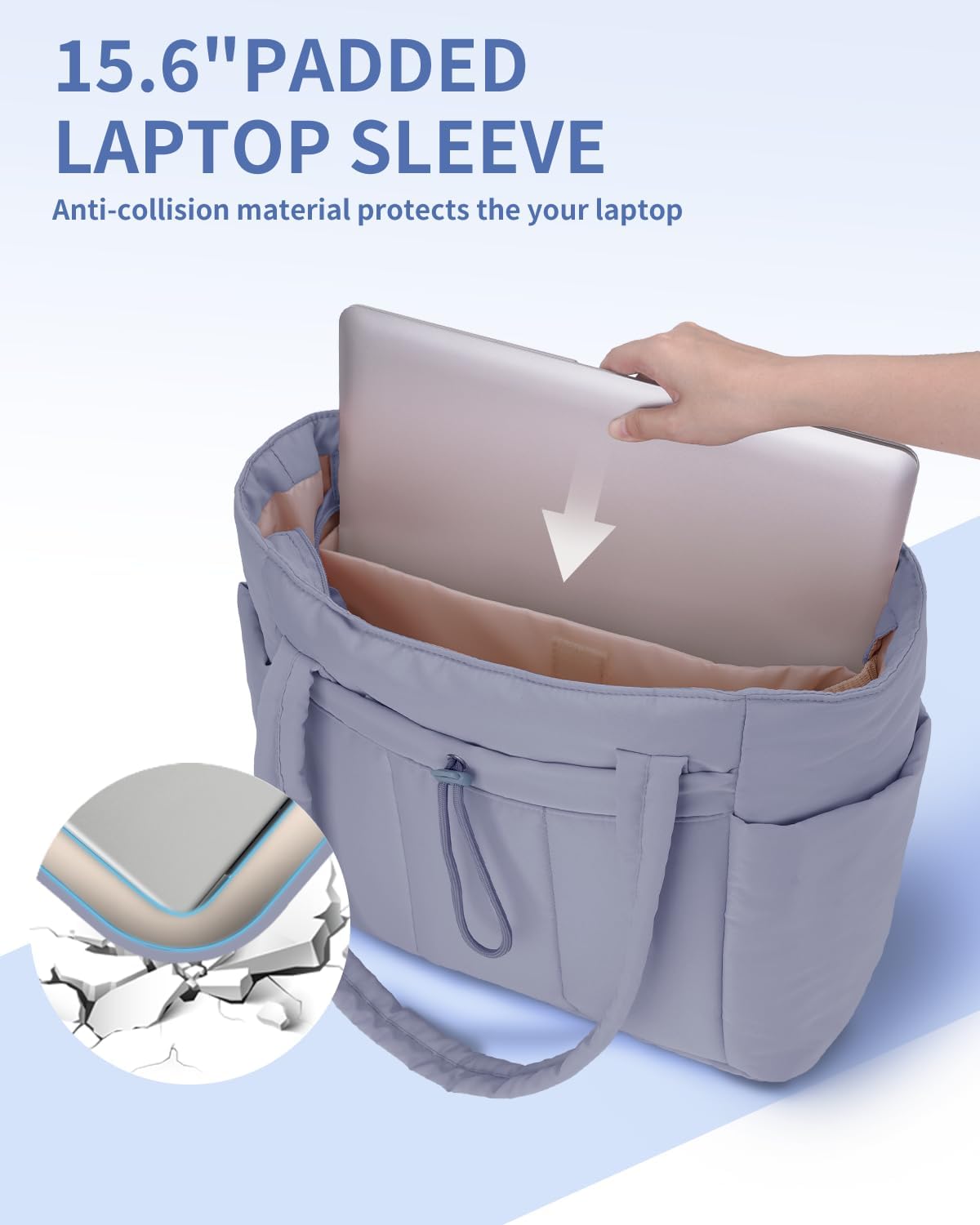 Gewatteerde Puffer Schoudertas met Bekerhouder & Laptop Sleeve voor Reizen en Werk
