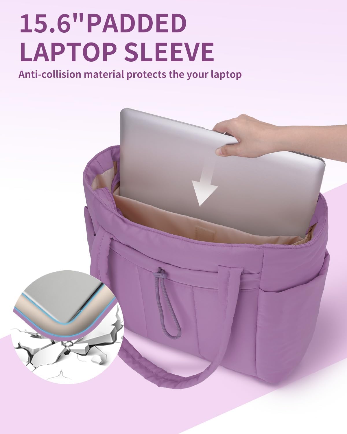 Gewatteerde Puffer Schoudertas met Bekerhouder & Laptop Sleeve voor Reizen en Werk