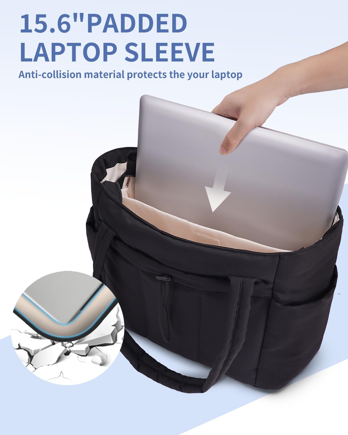 Gewatteerde Puffer Schoudertas met Bekerhouder & Laptop Sleeve voor Reizen en Werk