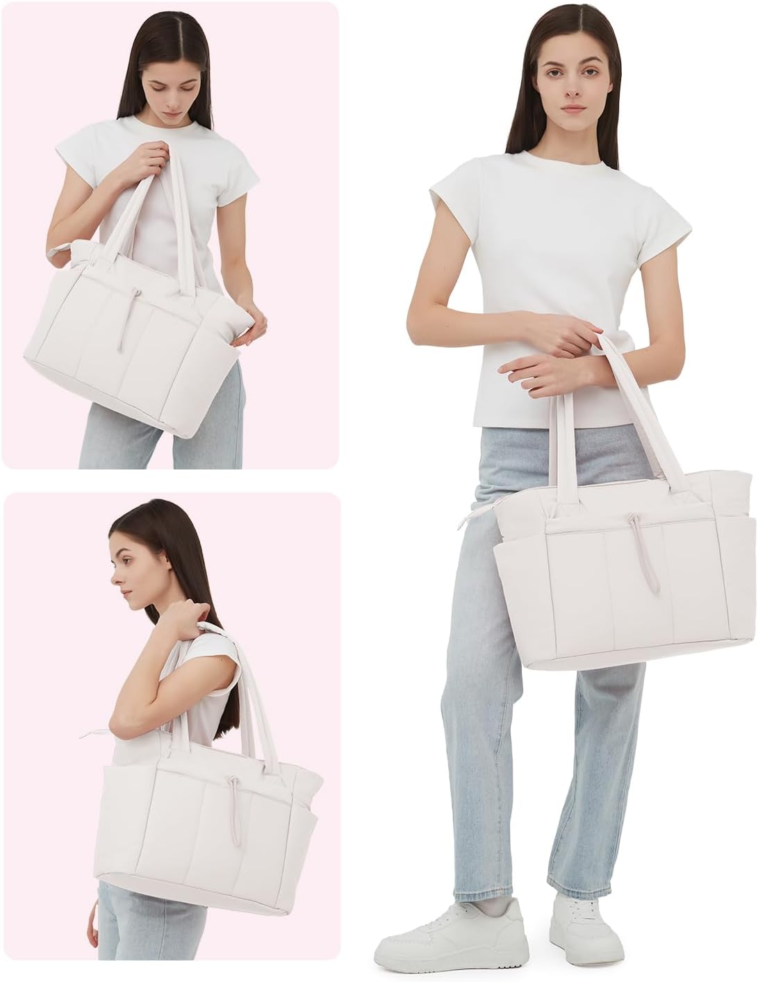 Gewatteerde Puffer Schoudertas met Bekerhouder & Laptop Sleeve voor Reizen en Werk