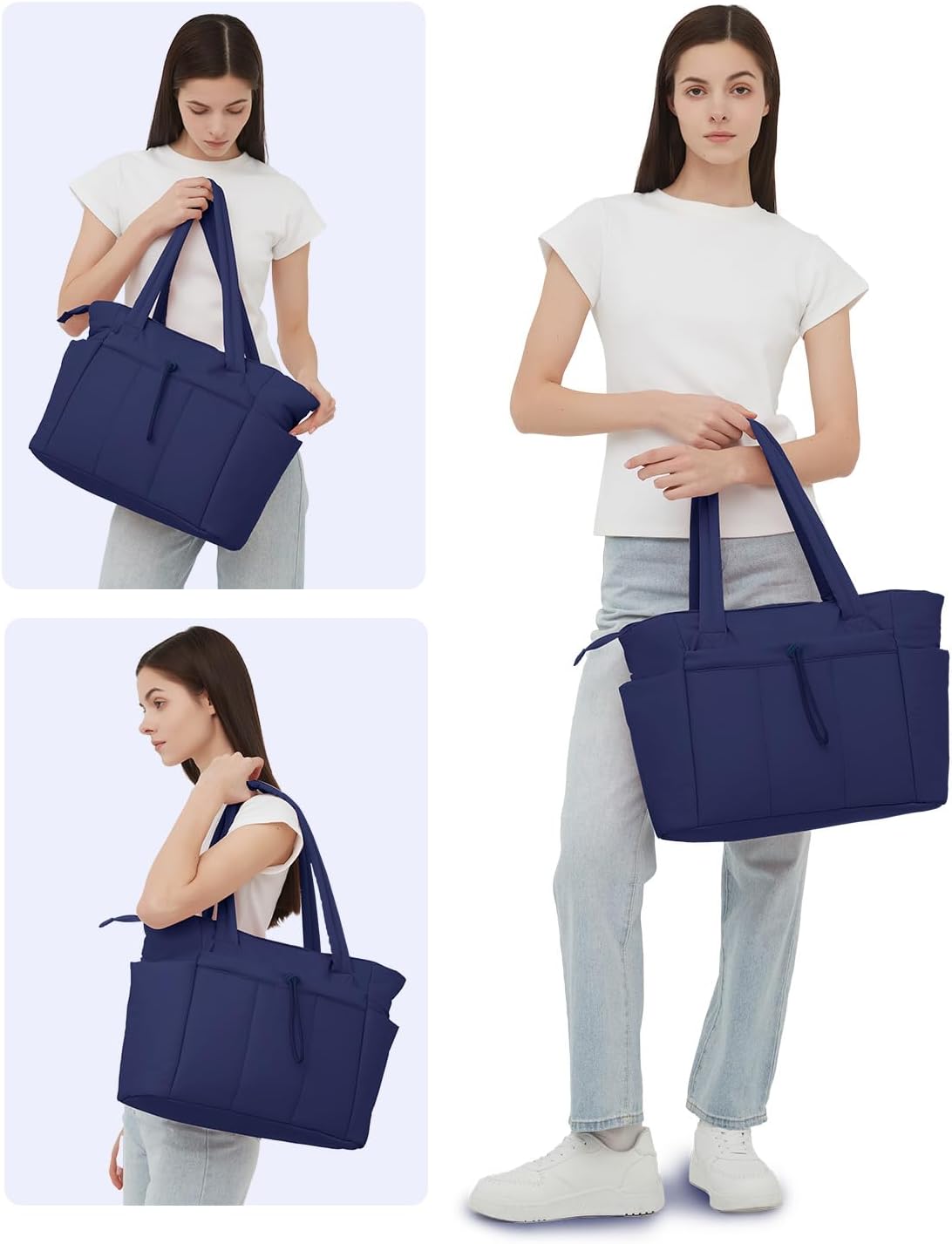 Gewatteerde Puffer Schoudertas met Bekerhouder & Laptop Sleeve voor Reizen en Werk