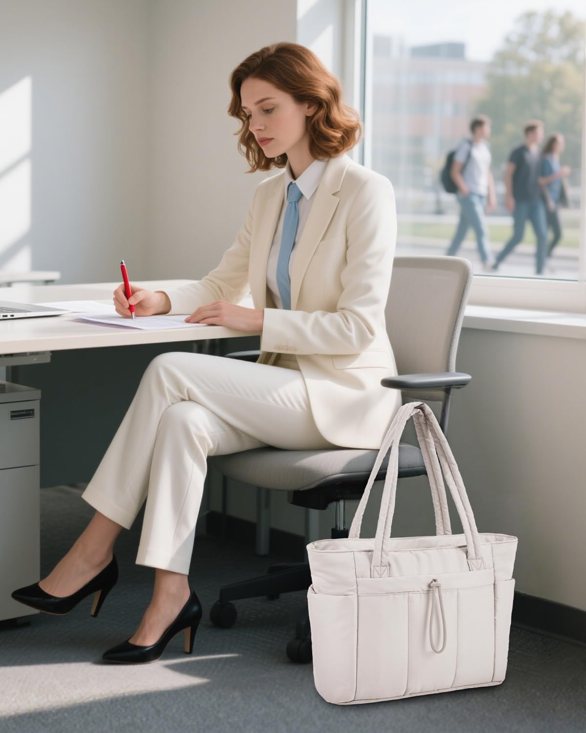 Gewatteerde Puffer Schoudertas met Bekerhouder & Laptop Sleeve voor Reizen en Werk