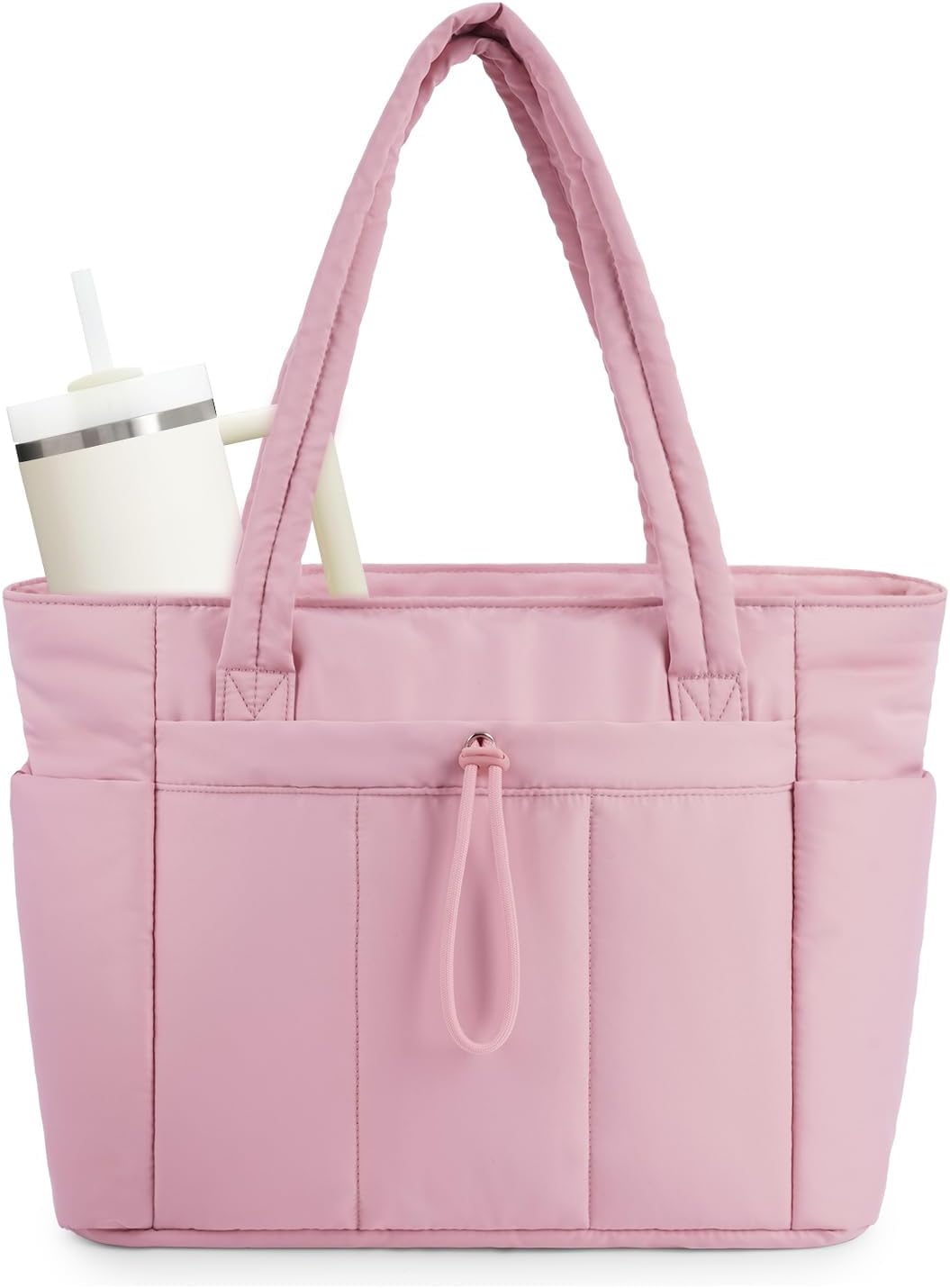 Gewatteerde Puffer Schoudertas met Bekerhouder & Laptop Sleeve voor Reizen en Werk