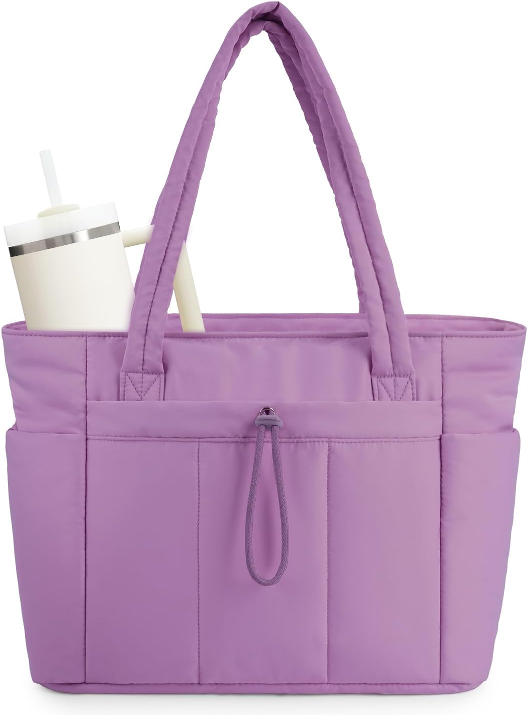 Gewatteerde Puffer Schoudertas met Bekerhouder & Laptop Sleeve voor Reizen en Werk