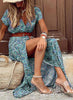 Summer V-neck Short Sleeve Boho Maxi Dress
