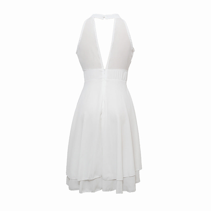 Elegante Zomerse Halterjurk | Hoge Taille Mouwloze Chiffon Midi | Gelaagde Party Slim Fit