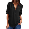 Plus size V-hals Rits Lange Mouw Shirt | Sexy Casual Blouse voor Vrouwen