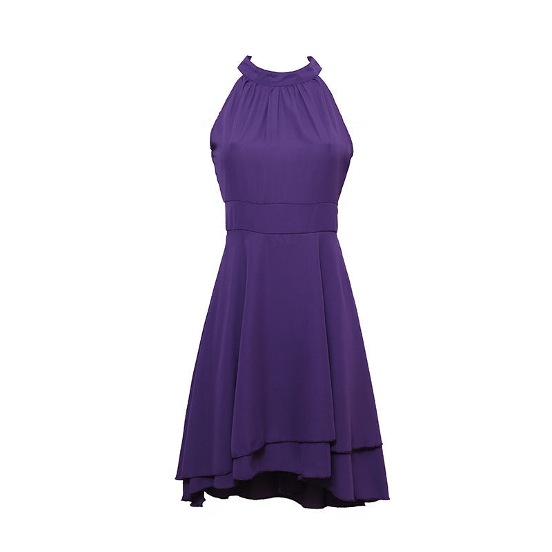Elegante Zomerse Halterjurk | Hoge Taille Mouwloze Chiffon Midi | Gelaagde Party Slim Fit