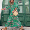 Boho Puff Mouw V-Hals Lange Zomerjurk | Bloemenprint | Casual Strandkleding
