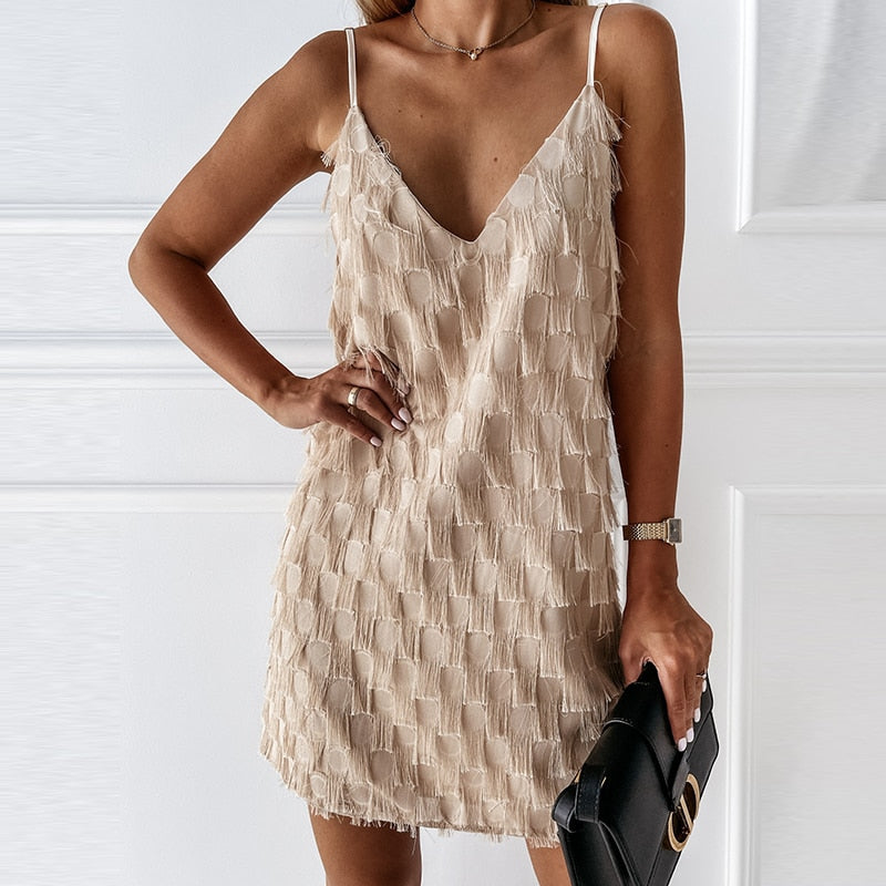 Mouwloze Mini Jurk met Kwastjes | Hoge Taille | Lente Zomer